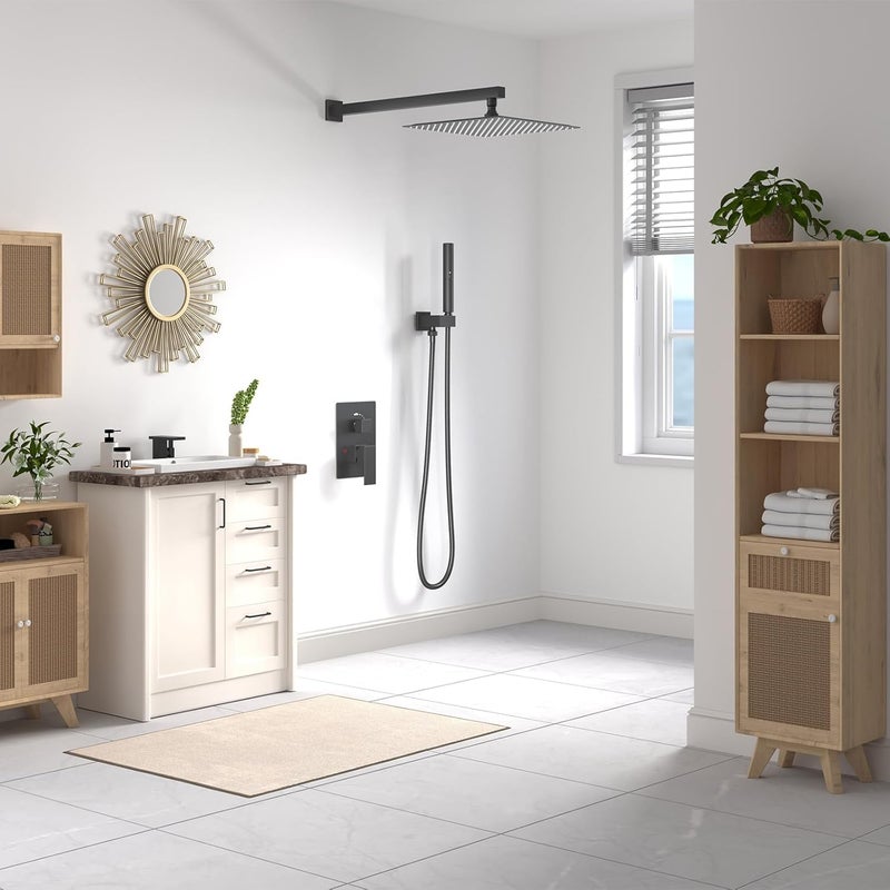 BESy 12 Inch Rain Shower Head, 12" Square Rainfall & High Pressure Stainless Steel Bath Showerhead, 1/16" Ultra Thin, Waterfall Full Body Coverage with Silicone Nozzle, Matte Black Finish - Image 5